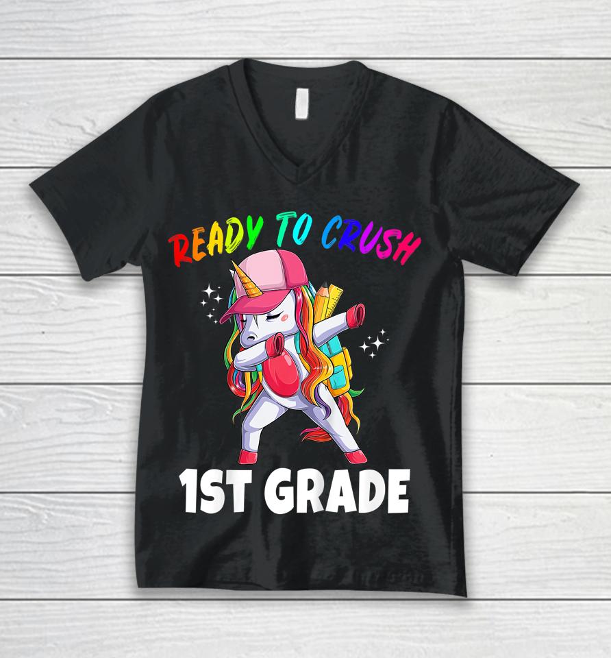 1St Grade Unicorn First Day Of School Gift Girls Rainbow Unisex V-Neck T-Shirt