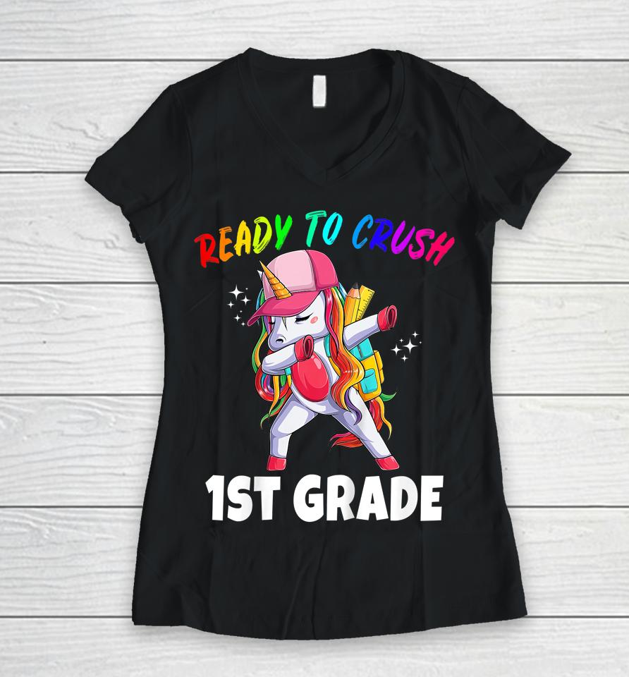 1St Grade Unicorn First Day Of School Gift Girls Rainbow Women V-Neck T-Shirt