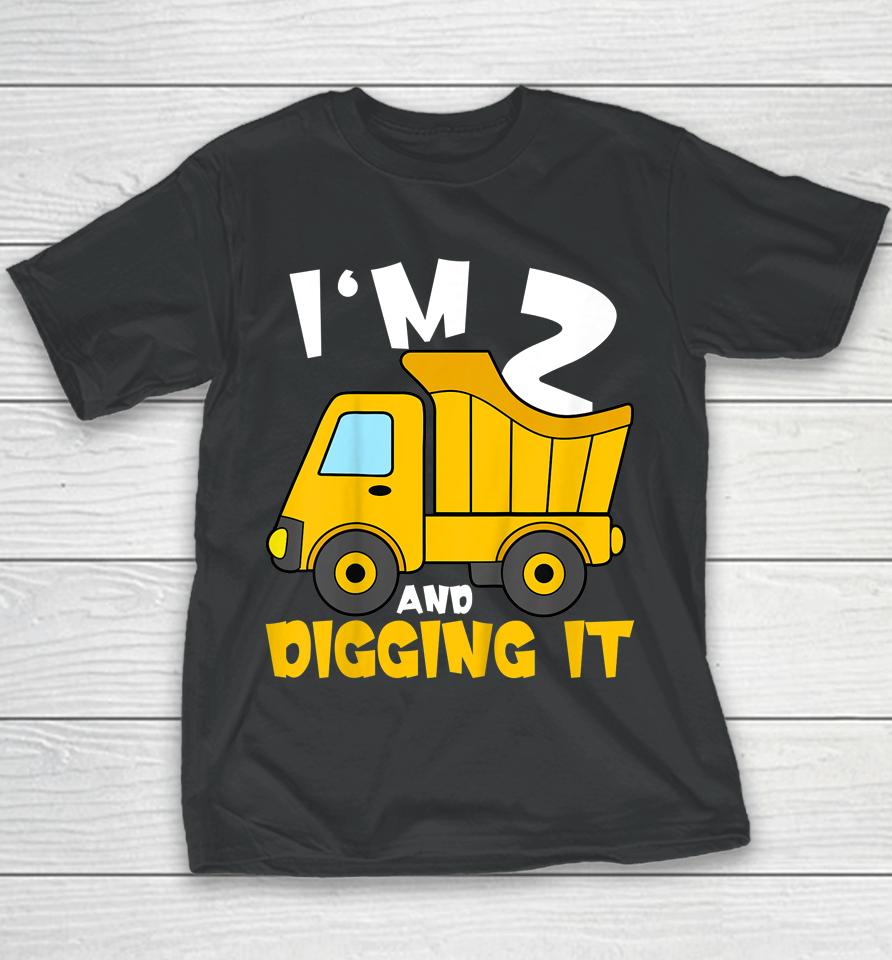 2 Year Old Cute Construction Truck Birthday 2Nd Boys Youth T-Shirt