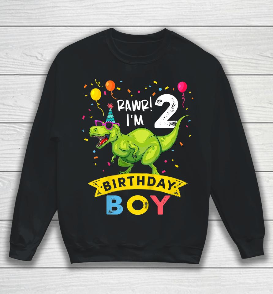 2 Year Old Shirt 2Nd Birthday Boy T-Rex Dinosaur Sweatshirt