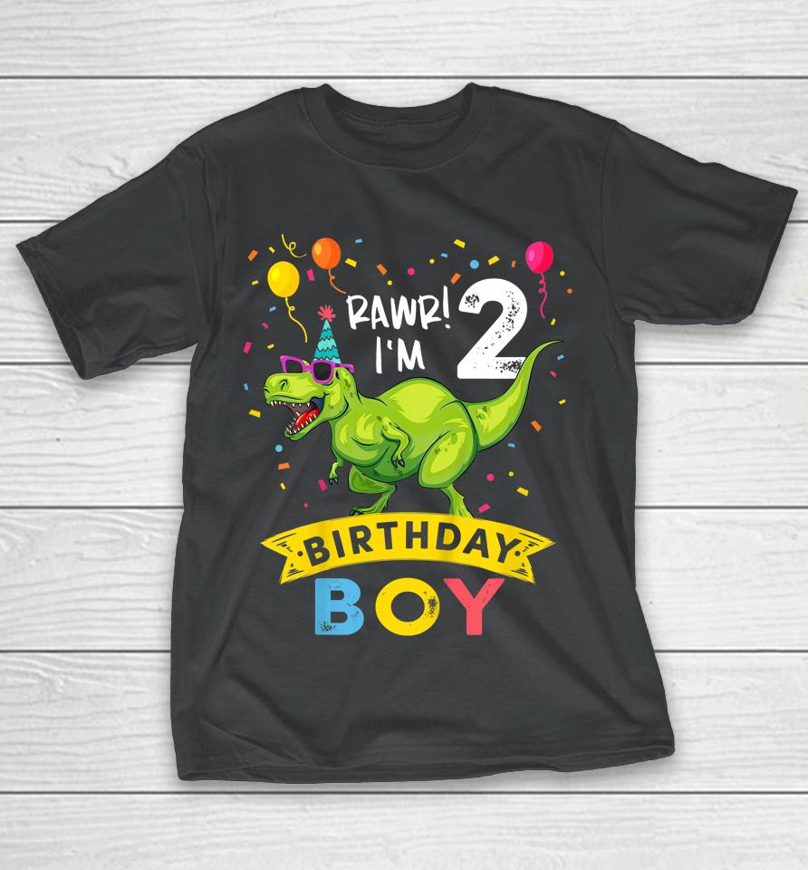 2 Year Old Shirt 2Nd Birthday Boy T-Rex Dinosaur T-Shirt