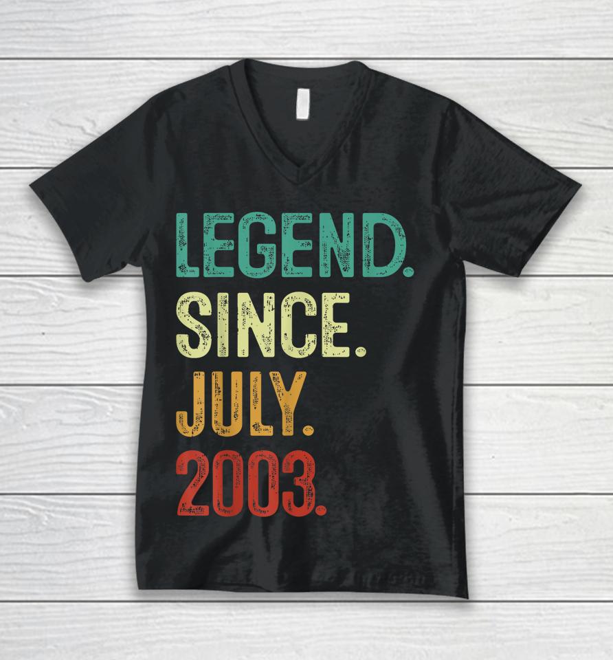 20 Years Old Legend Since July 2003 20Th Birthday Unisex V-Neck T-Shirt