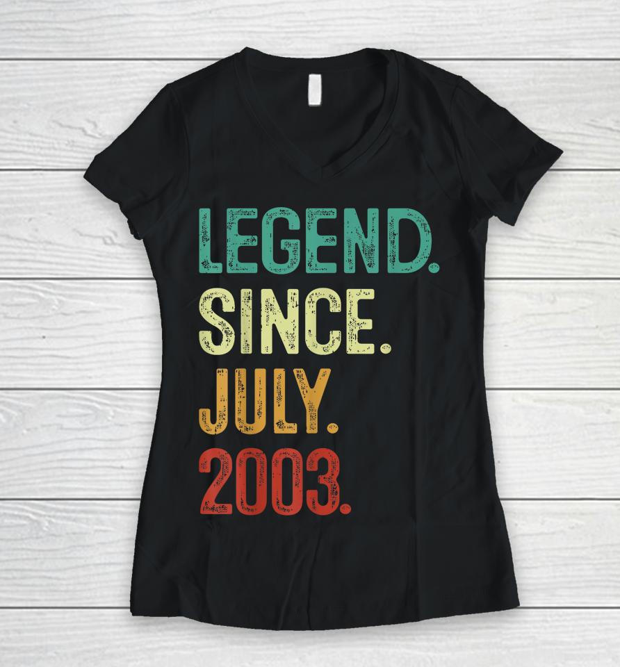 20 Years Old Legend Since July 2003 20Th Birthday Women V-Neck T-Shirt