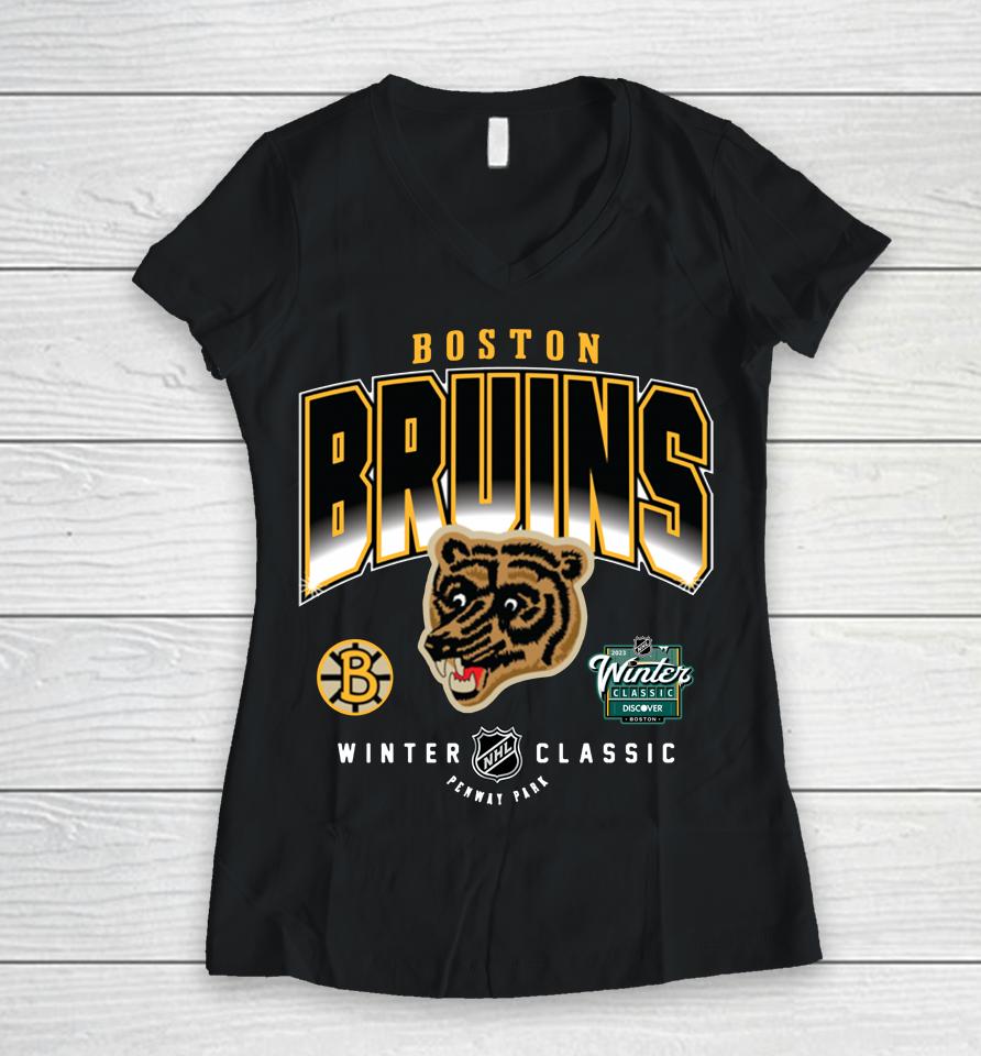 2022-23 Winter Classic Boston Bruins Black Women V-Neck T-Shirt