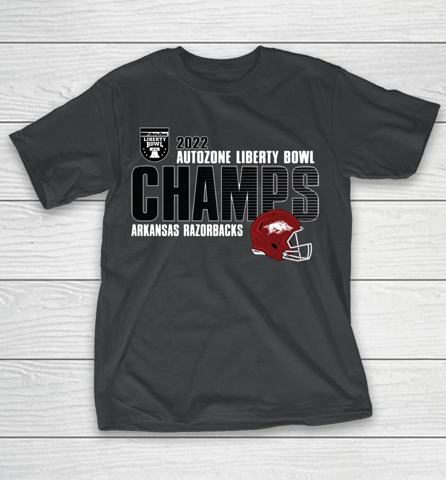 2022 Autozone Liberty Bowl Arkansas Razorbacks Champions Helmet T-Shirt