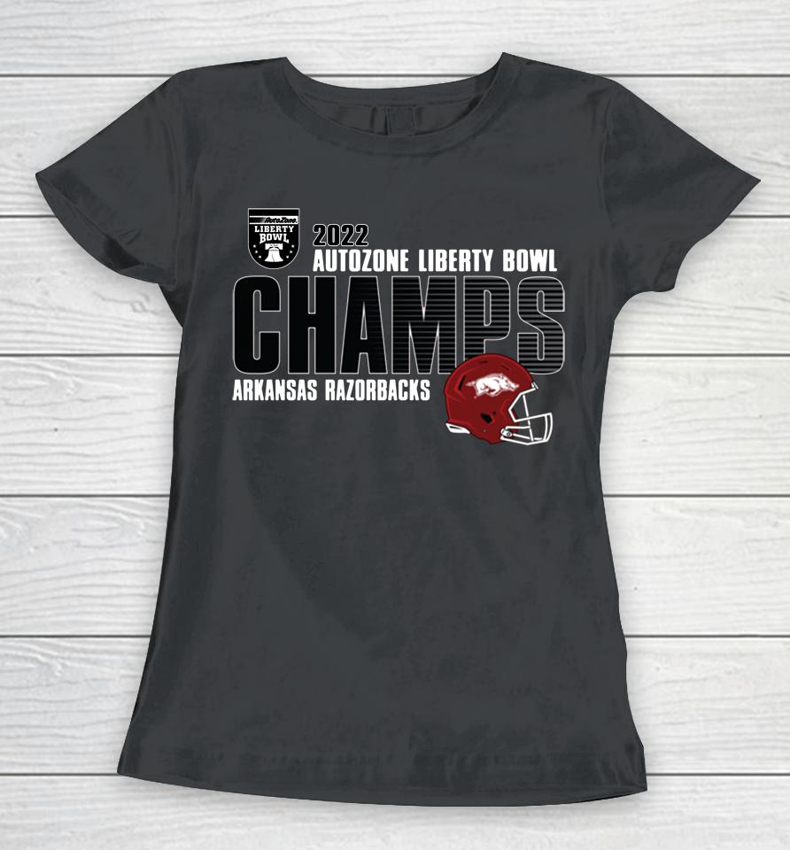 2022 Autozone Liberty Bowl Arkansas Razorbacks Champions Helmet Women T-Shirt