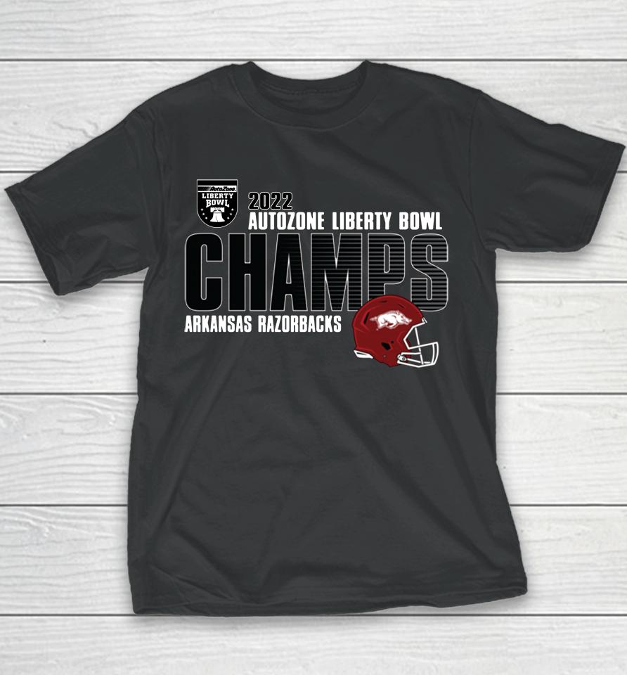 2022 Autozone Liberty Bowl Arkansas Razorbacks Champions Helmet Youth T-Shirt