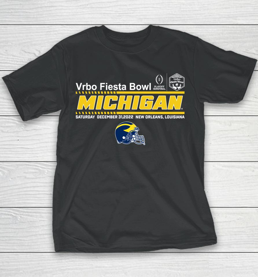 2022 Cfp Semifinal Vrbo Fiesta Bowl Michigan Team Helmet Youth T-Shirt