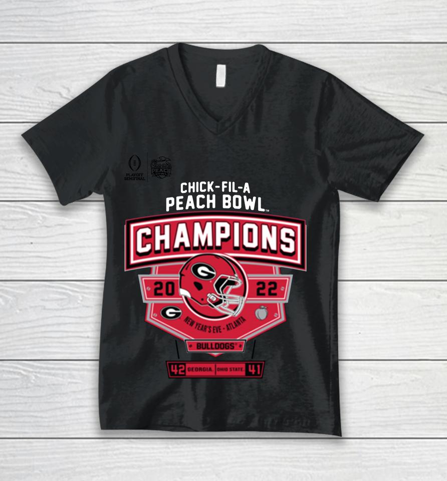 2022 Chick-Fil-A Peach Bowl Georgia Champions Score Unisex V-Neck T-Shirt