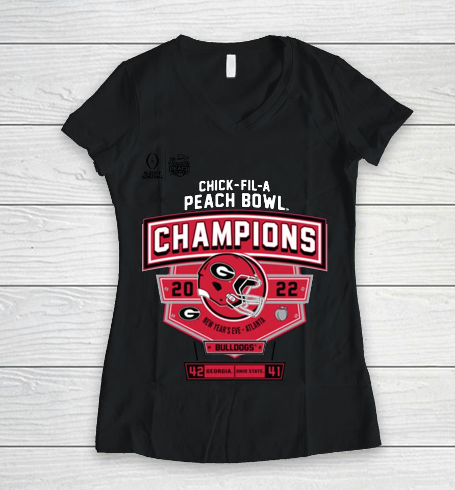 2022 Chick-Fil-A Peach Bowl Georgia Champions Score Women V-Neck T-Shirt
