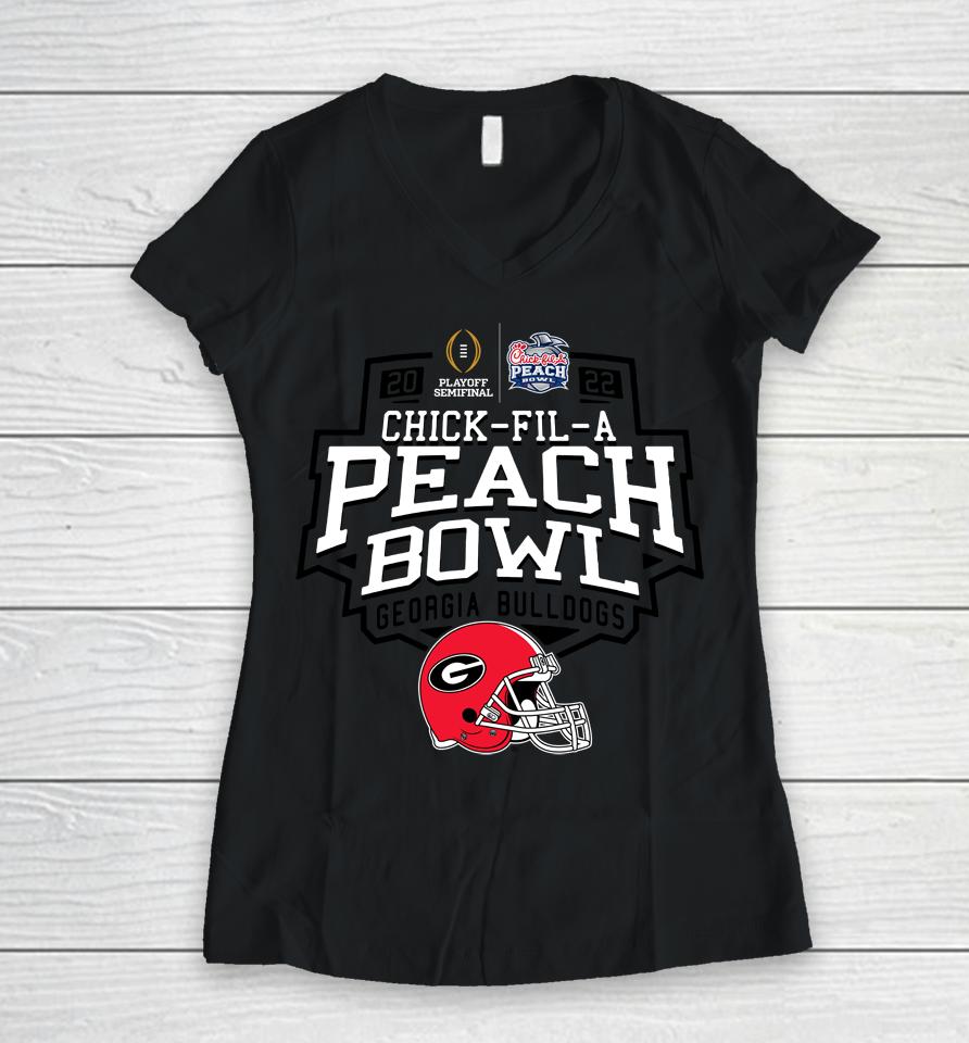 2022 Chick-Fil-A Peach Bowl Georgia Red Sst Women V-Neck T-Shirt