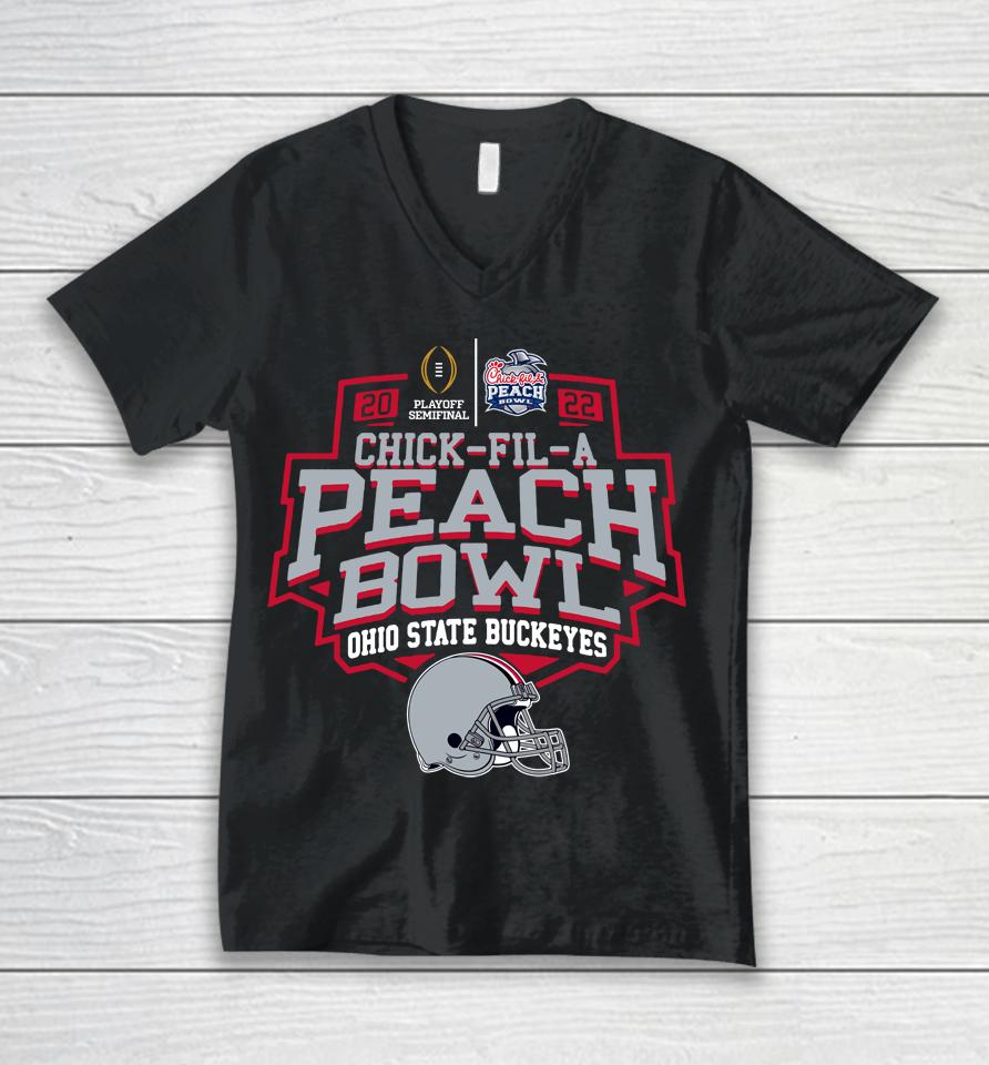 2022 Chick-Fil-A Peach Bowl Ohio State Black Unisex V-Neck T-Shirt