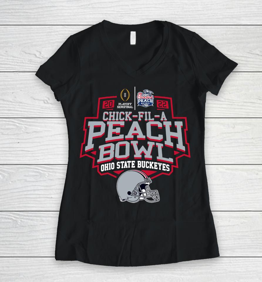 2022 Chick-Fil-A Peach Bowl Ohio State Black Women V-Neck T-Shirt