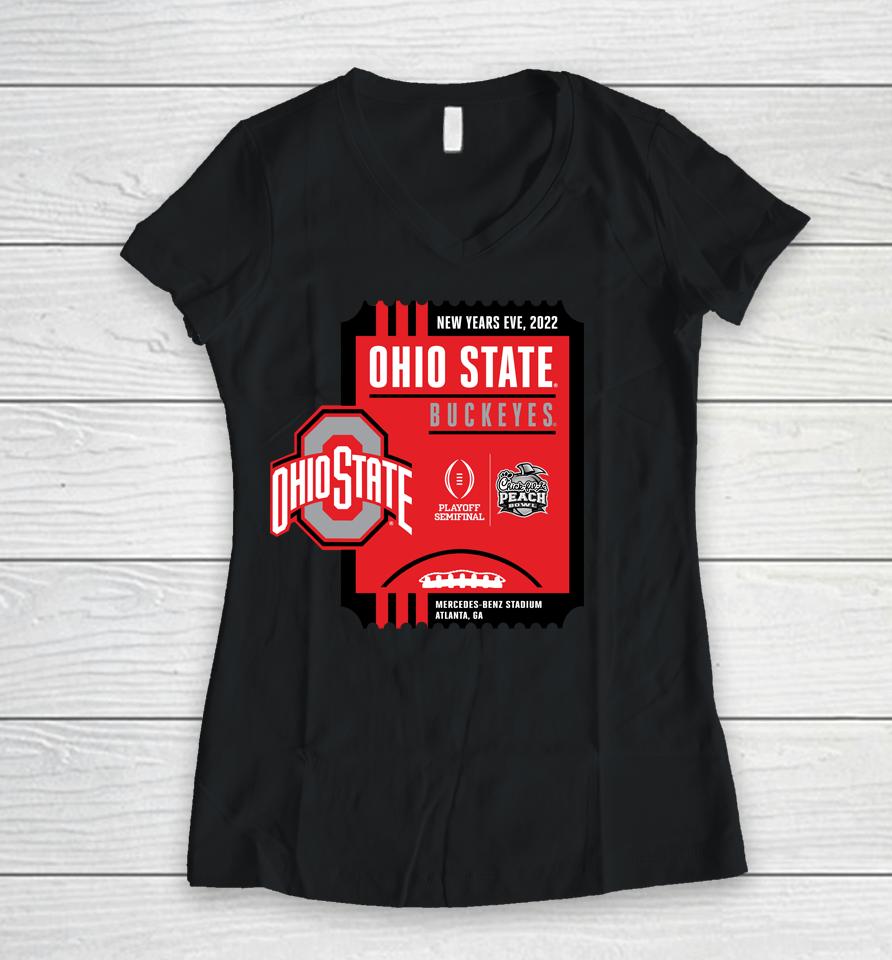 2022 Chick-Fil-A Peach Bowl Ohio State Red Women V-Neck T-Shirt
