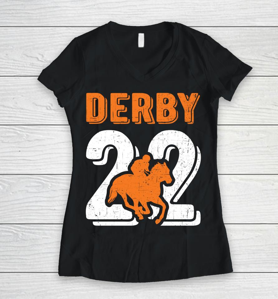 2022 Derby Jersey Style Graphic Horse Racing Jockey Design Women V-Neck T-Shirt