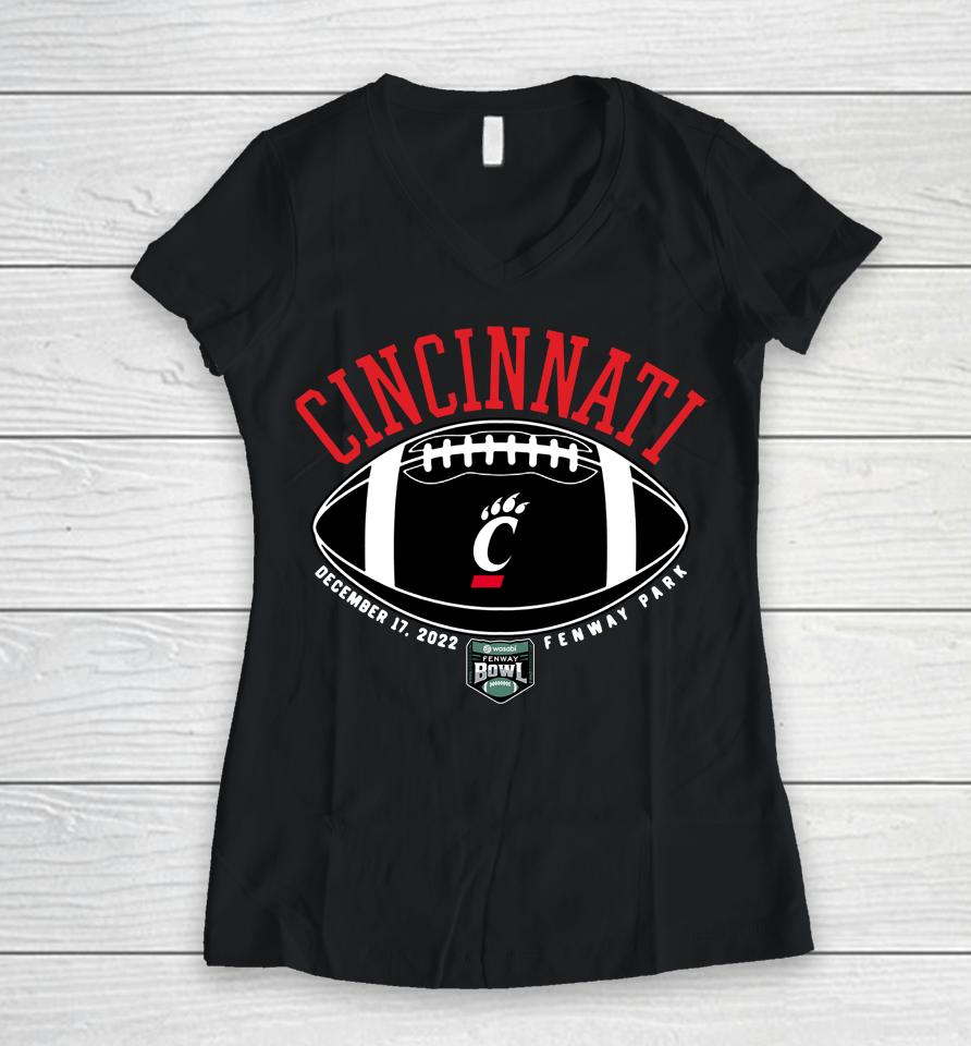 2022 Fenway Bowl Cincinnati Black Women V-Neck T-Shirt