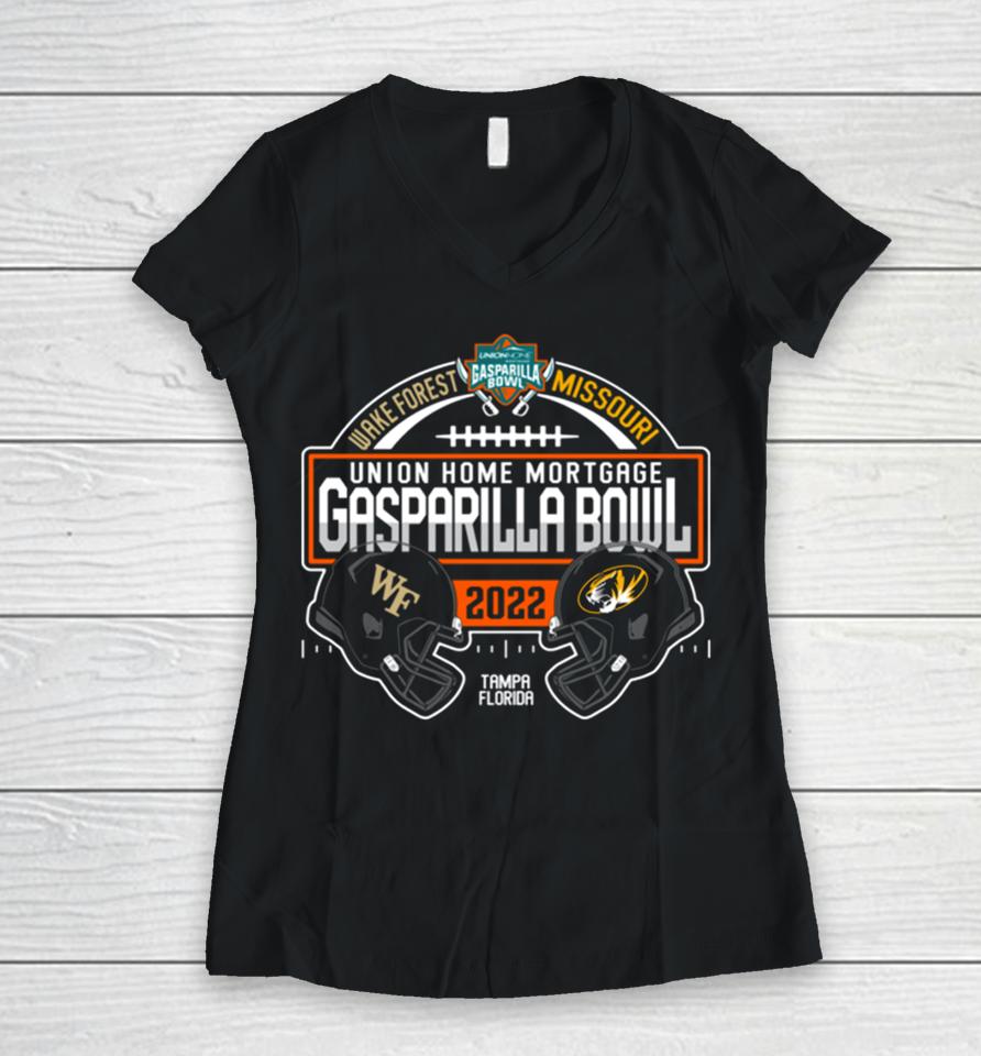 2022 Gasparilla Bowl Shop Wake Forest Vs Missouri Tigers Matchup Women V-Neck T-Shirt