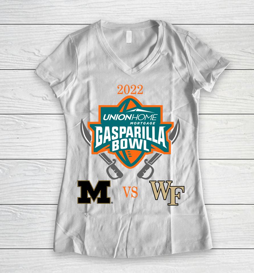 2022 Gasparilla Bowl Wake Forest Demon Deacons Vs Missouri Tigers Matchup Women V-Neck T-Shirt