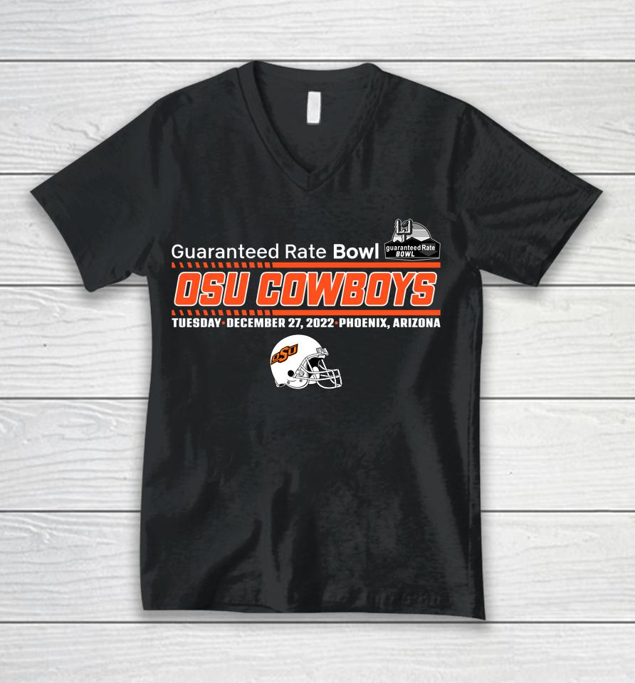 2022 Guaranteed Rate Bowl Oklahoma State Team Helmet Unisex V-Neck T-Shirt