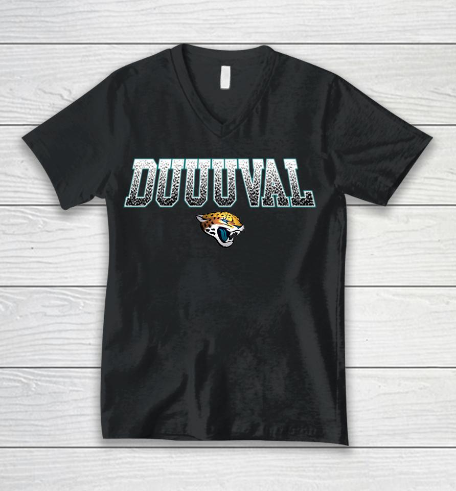 2022 Jacksonville Jaguars Fanatics Branded Black Big And Tall Duuuval Statement Unisex V-Neck T-Shirt