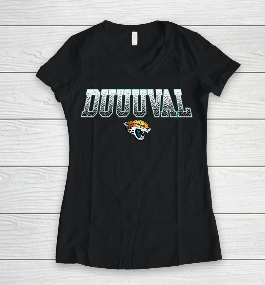 2022 Jacksonville Jaguars Fanatics Branded Black Big And Tall Duuuval Statement Women V-Neck T-Shirt