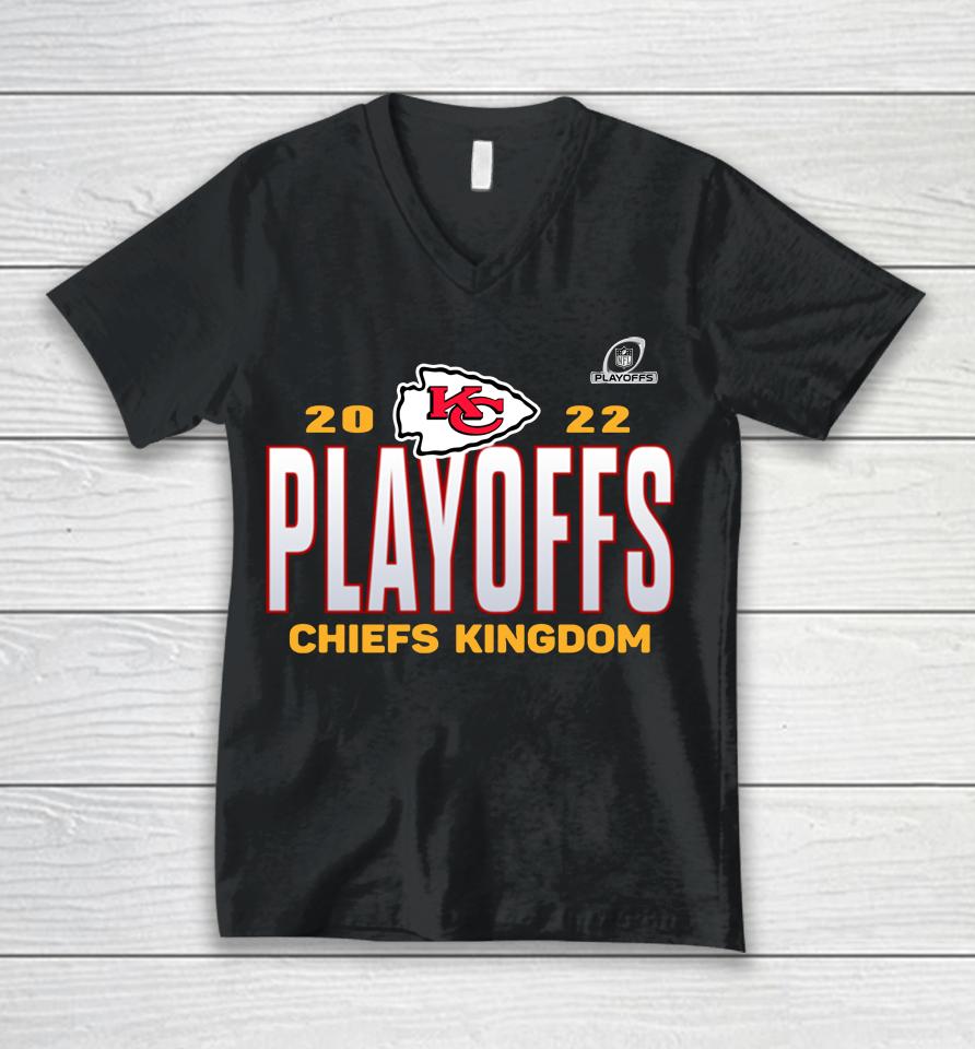 2022 Kansas City Chiefs Playoffs Our Time Chefs Kingdom Black Unisex V-Neck T-Shirt