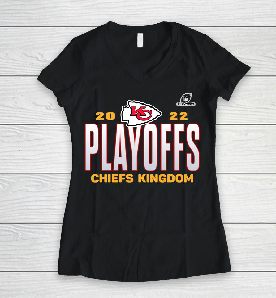 2022 Kansas City Chiefs Playoffs Our Time Chefs Kingdom Black Women V-Neck T-Shirt