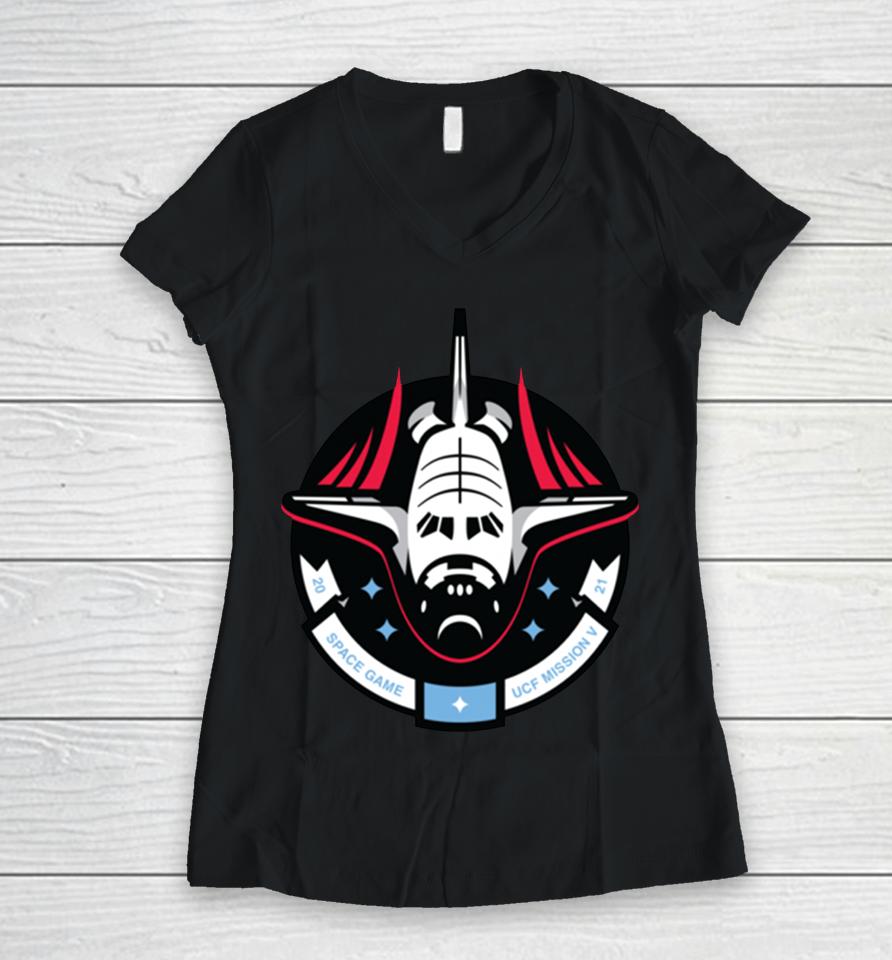 2022 Men's White Ucf Knights Space Game Mission Logo Women V-Neck T-Shirt
