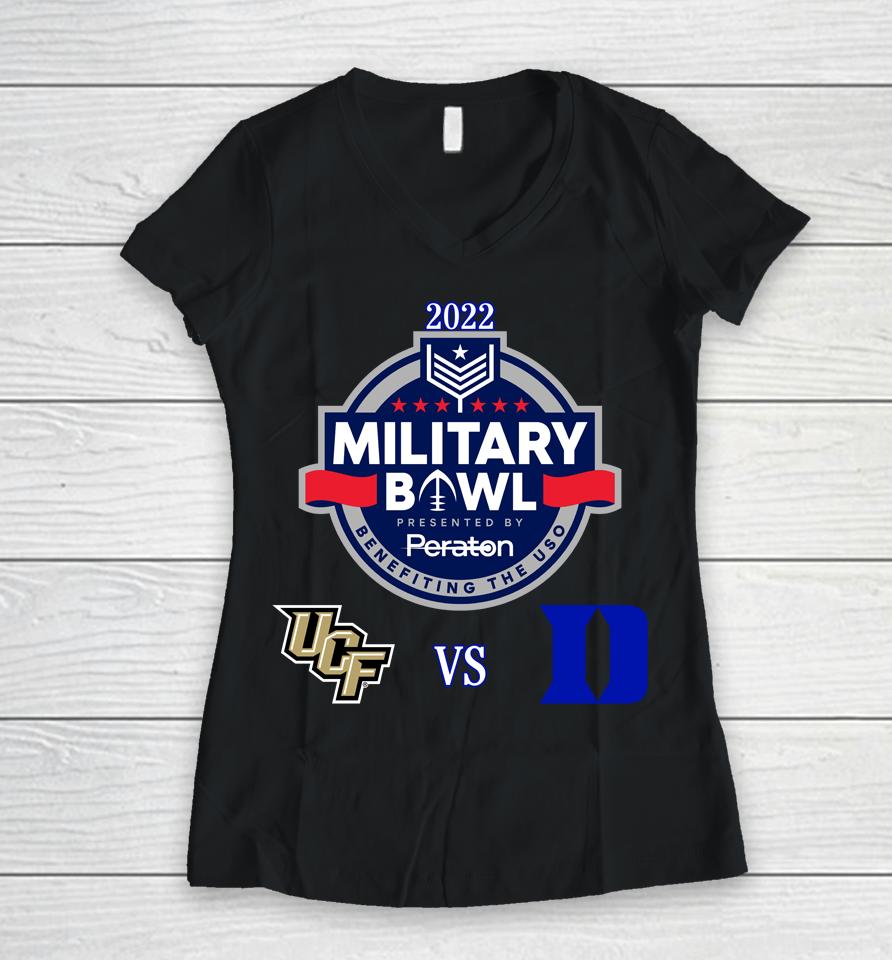 2022 Military Bowl Central Florida Knights Vs The Duke Blue Devils Women V-Neck T-Shirt