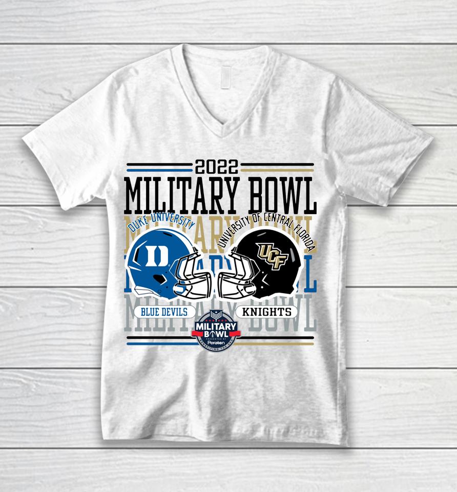 2022 Military Bowl Dueling Helmets Duke's Blue Devils Vs Ufc Knights Adult Unisex V-Neck T-Shirt