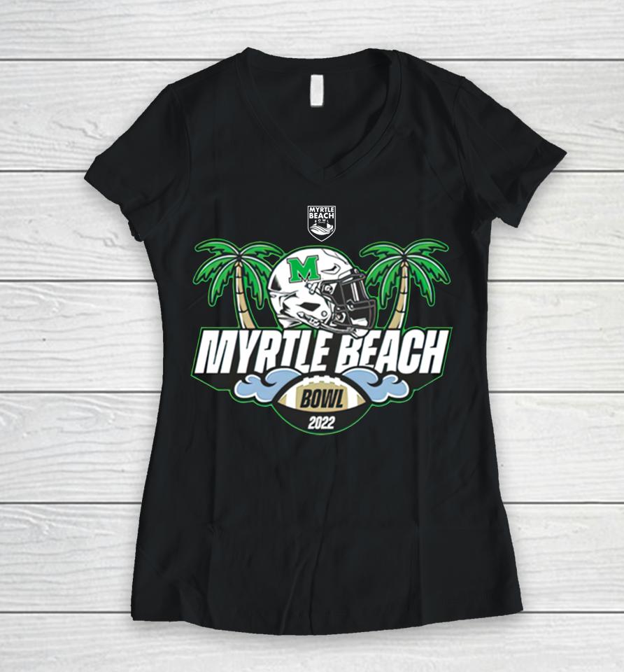 2022 Myrtle Beach Bowl Marshall Football College Playoff Women V-Neck T-Shirt