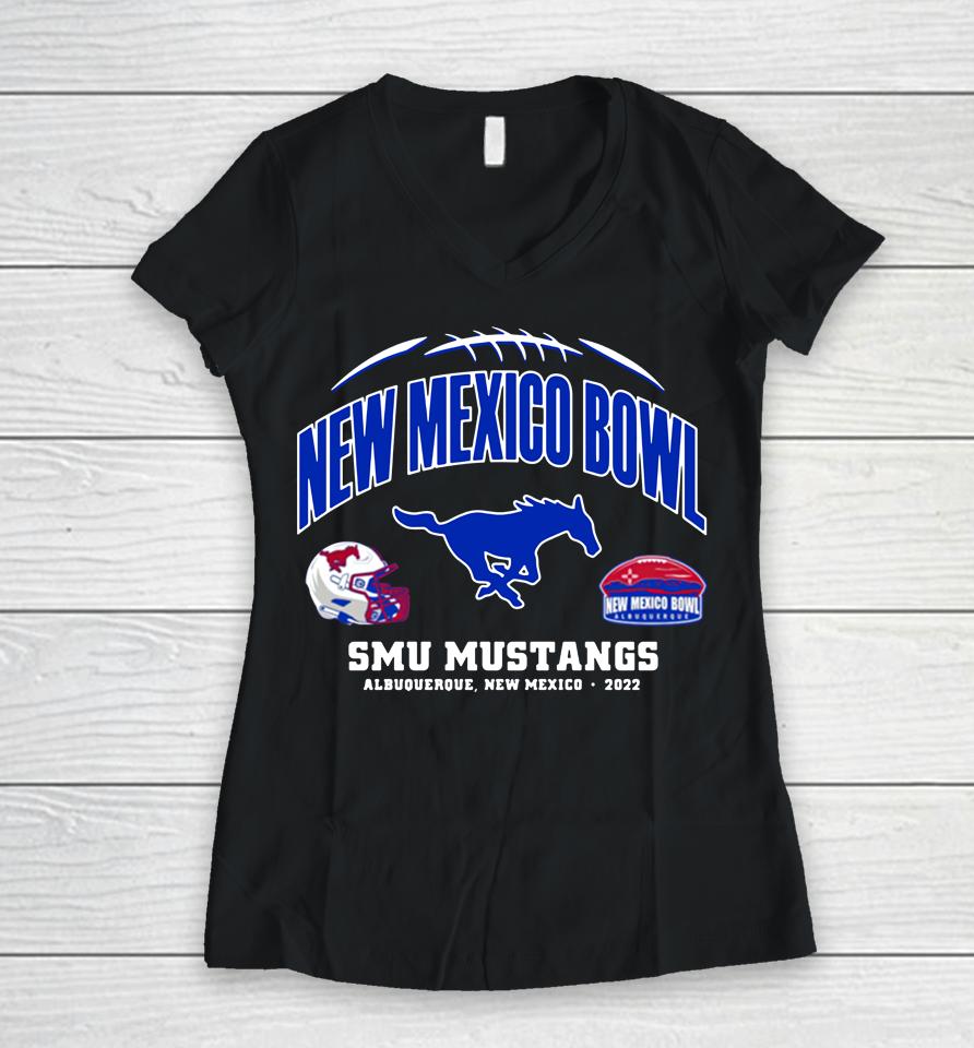 2022 New Mexico Bowl Smu Mustangs Red Women V-Neck T-Shirt