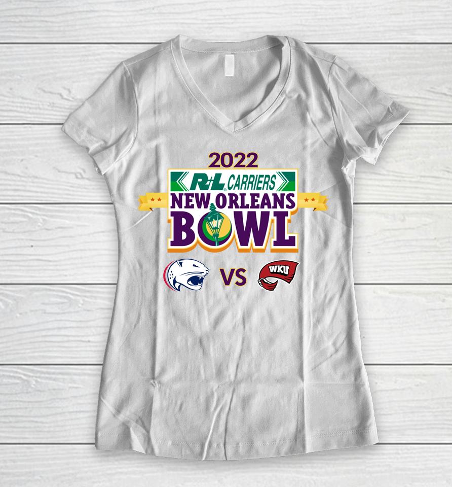 2022 New Orleans Bowl Shirt Western Ky Vs South Alabama Women V-Neck T-Shirt