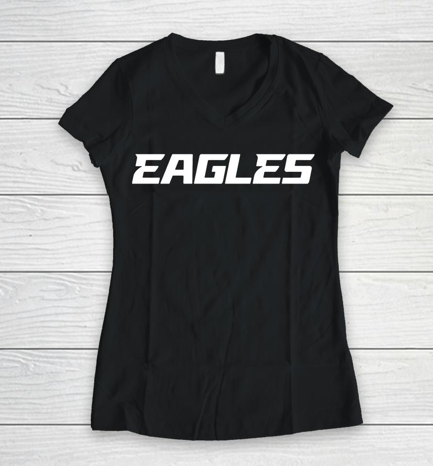 2022 Philadelphia Eagles Black Wordmark Fleece Women V-Neck T-Shirt