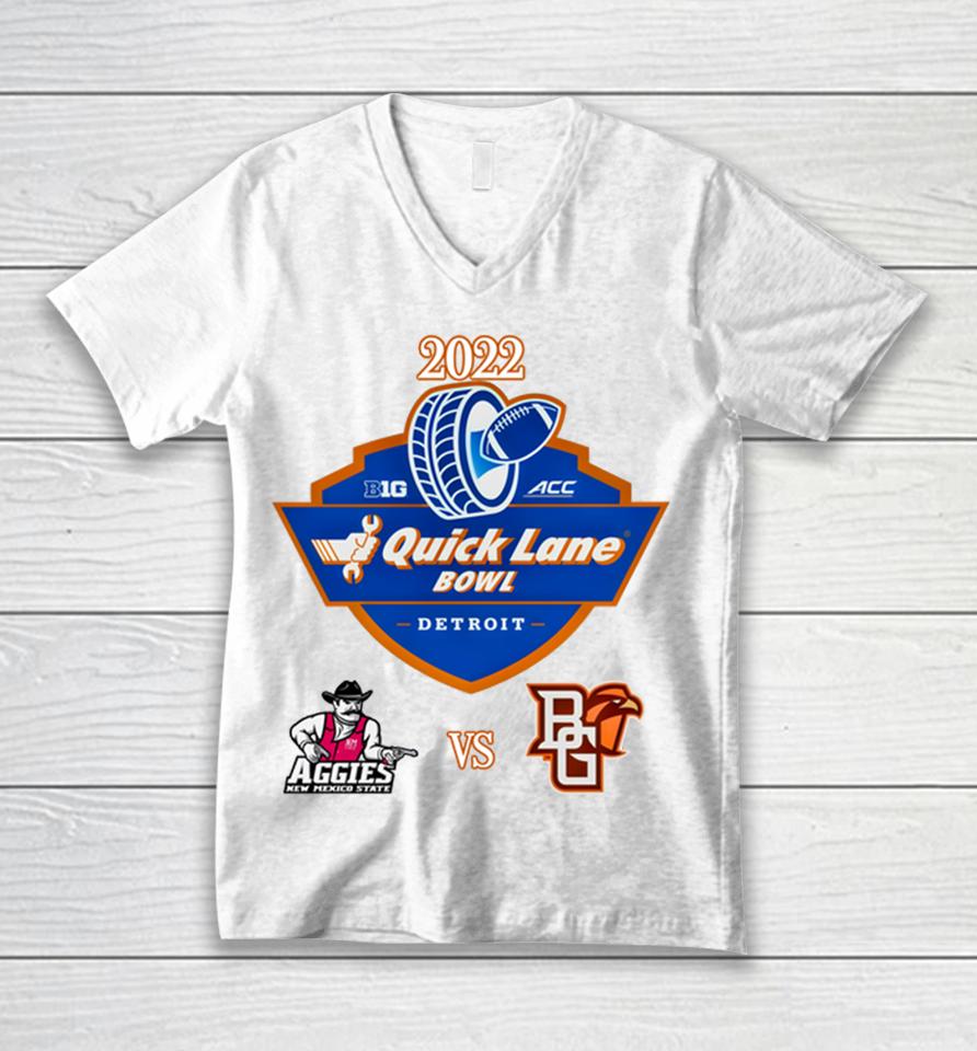 2022 Quick Lane Bowl Aggies Of New Mexico Vs Falcons Of Bowling Green Ohio Matchup Unisex V-Neck T-Shirt
