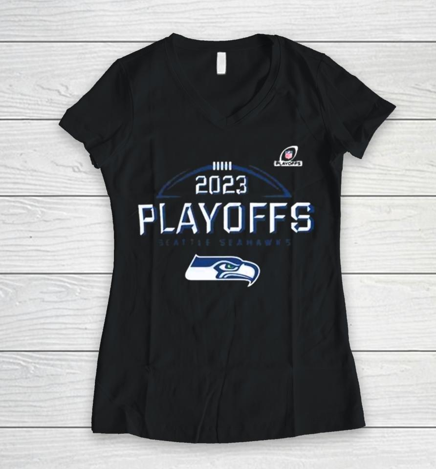 2023 2024 Nfl Playoffs Seattle Seahawks Logo Women V-Neck T-Shirt