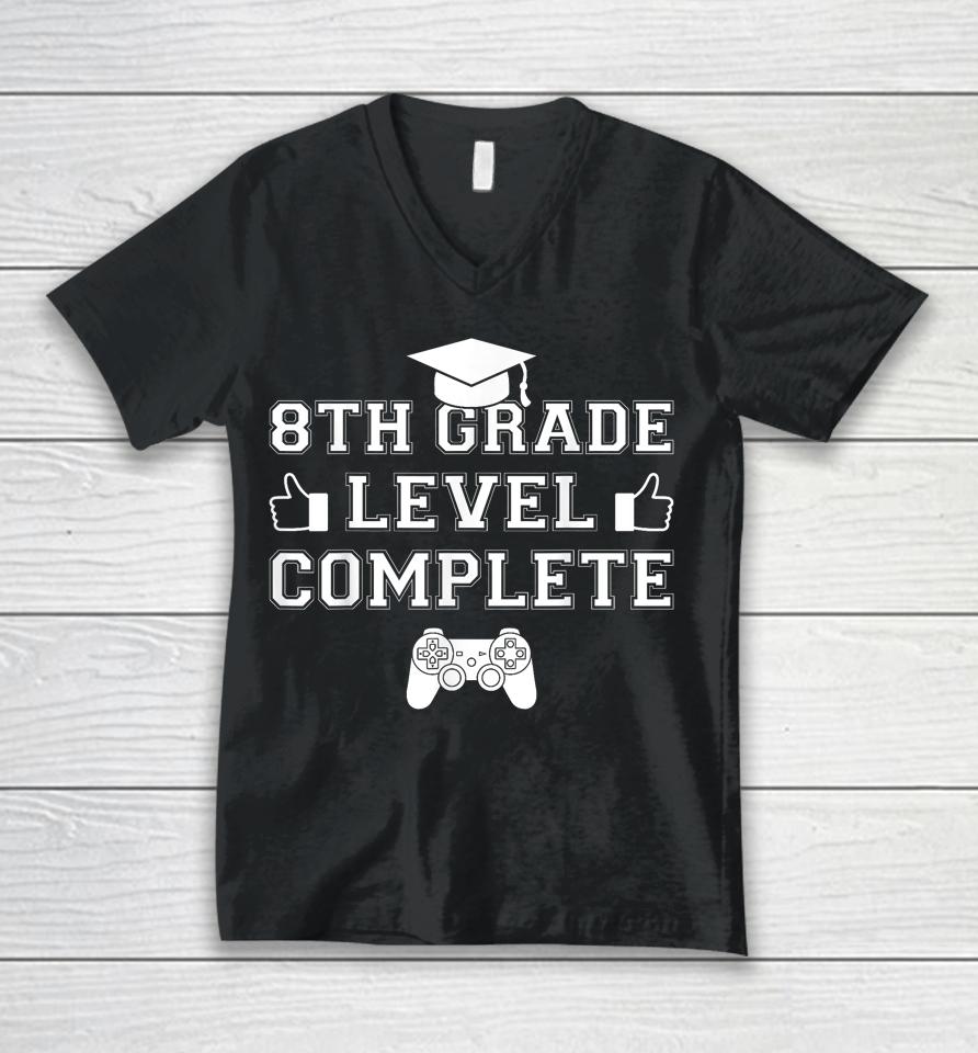 2023 8Th Grade Level Complete Fun Videogamer Graduation Boy Unisex V-Neck T-Shirt