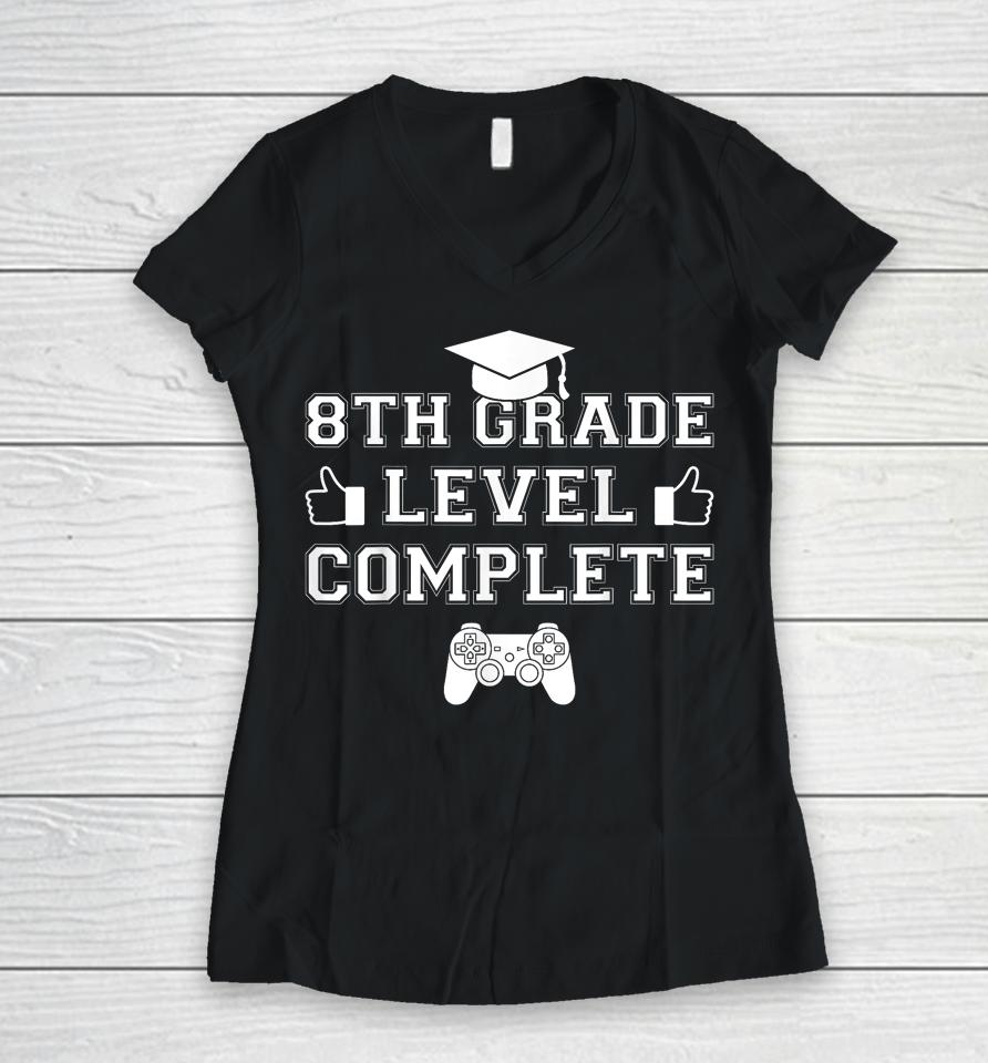 2023 8Th Grade Level Complete Fun Videogamer Graduation Boy Women V-Neck T-Shirt