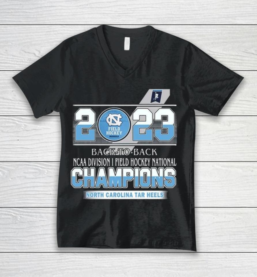 2023 Back To Back Ncaa Division I Field Hockey National Champions North Carolina Tar Heel Unisex V-Neck T-Shirt