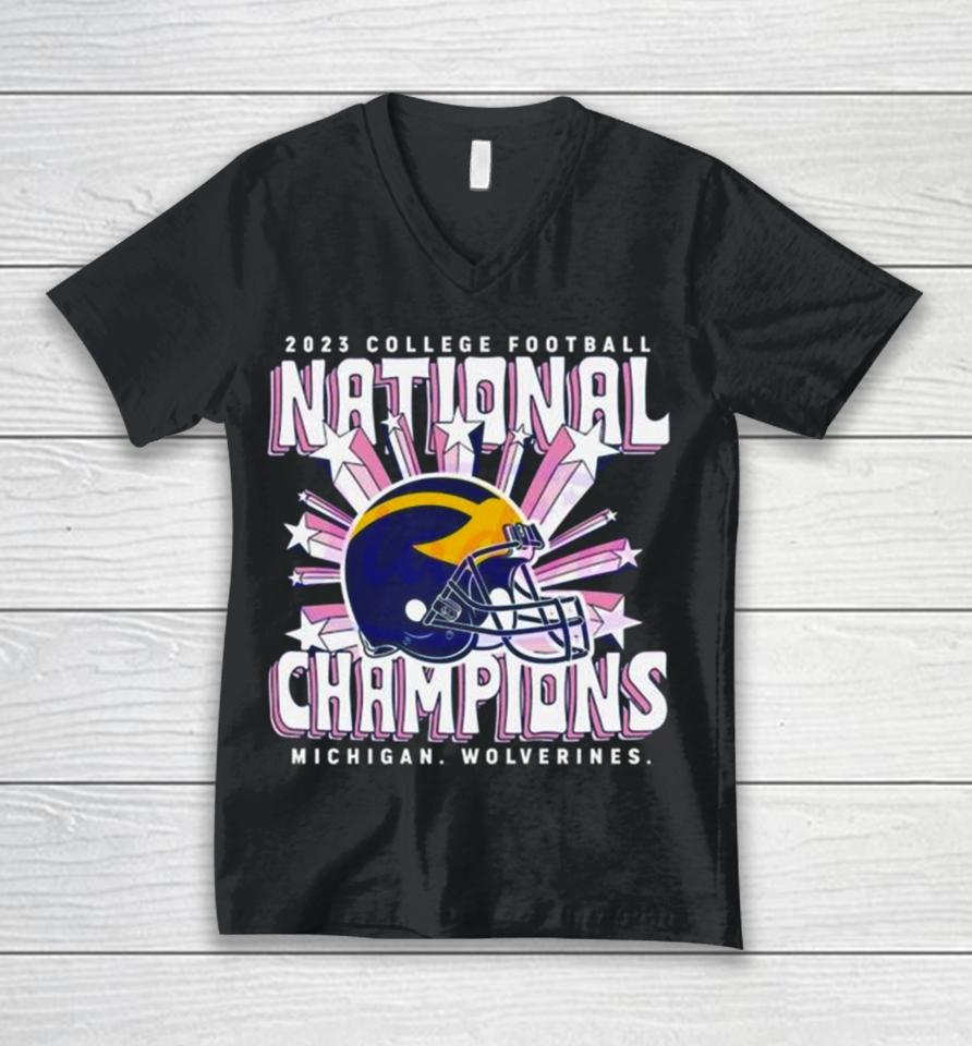 2023 College Football National Champions Michigan Wolverines Helmet Unisex V-Neck T-Shirt