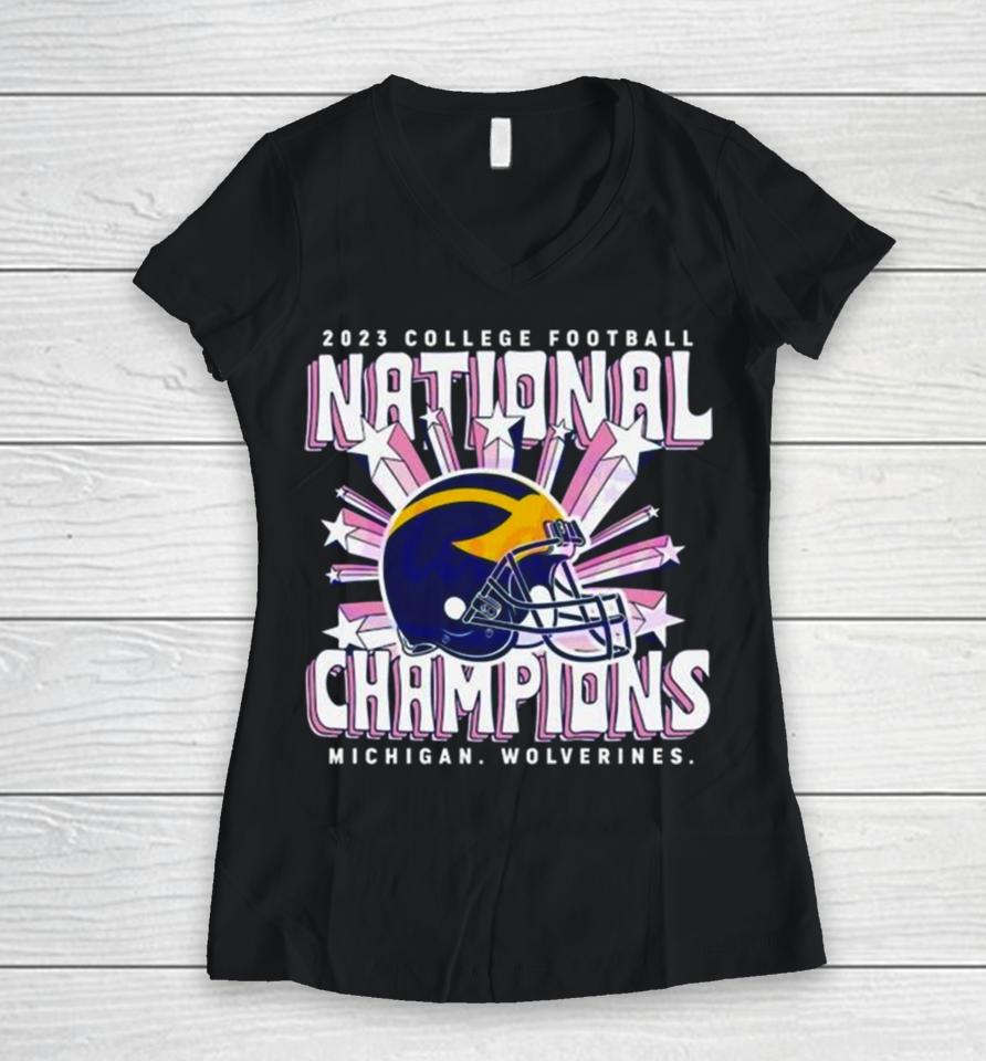 2023 College Football National Champions Michigan Wolverines Helmet Women V-Neck T-Shirt