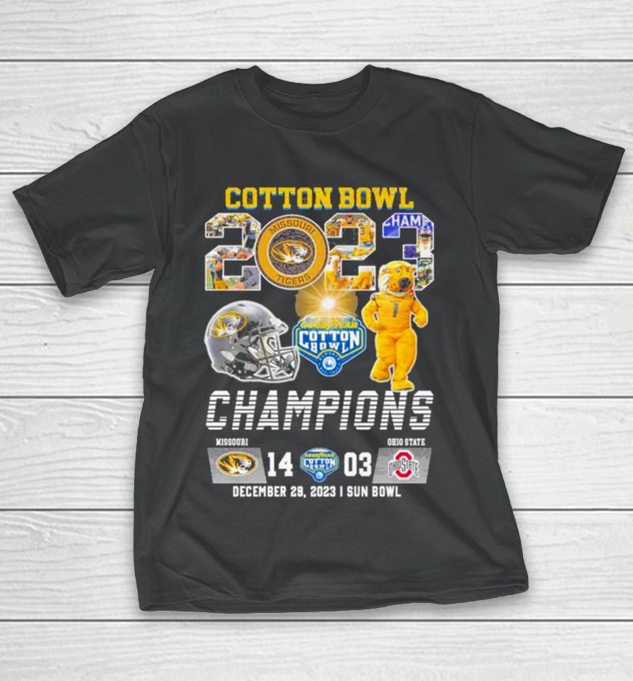 2023 Cotton Bowl Champions Missouri Tigers Football 38 25 Ohio State T-Shirt