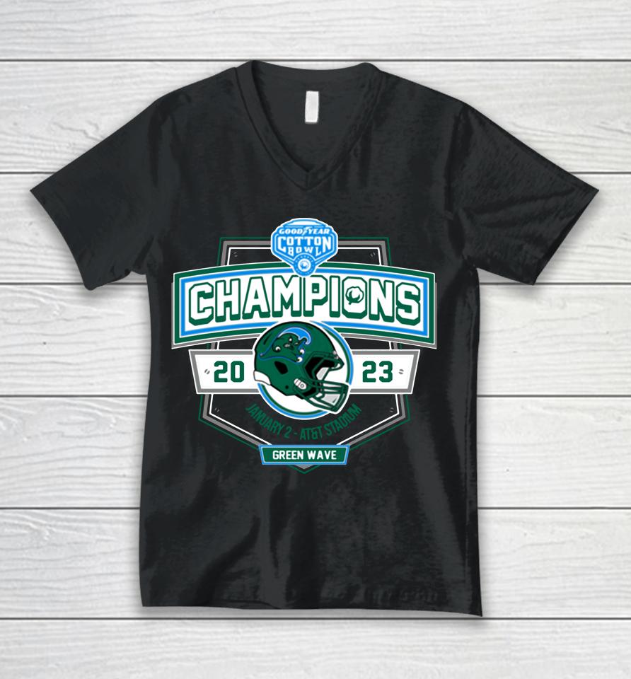 2023 Cotton Bowl Merch Tulane Green Wave Champions Unisex V-Neck T-Shirt