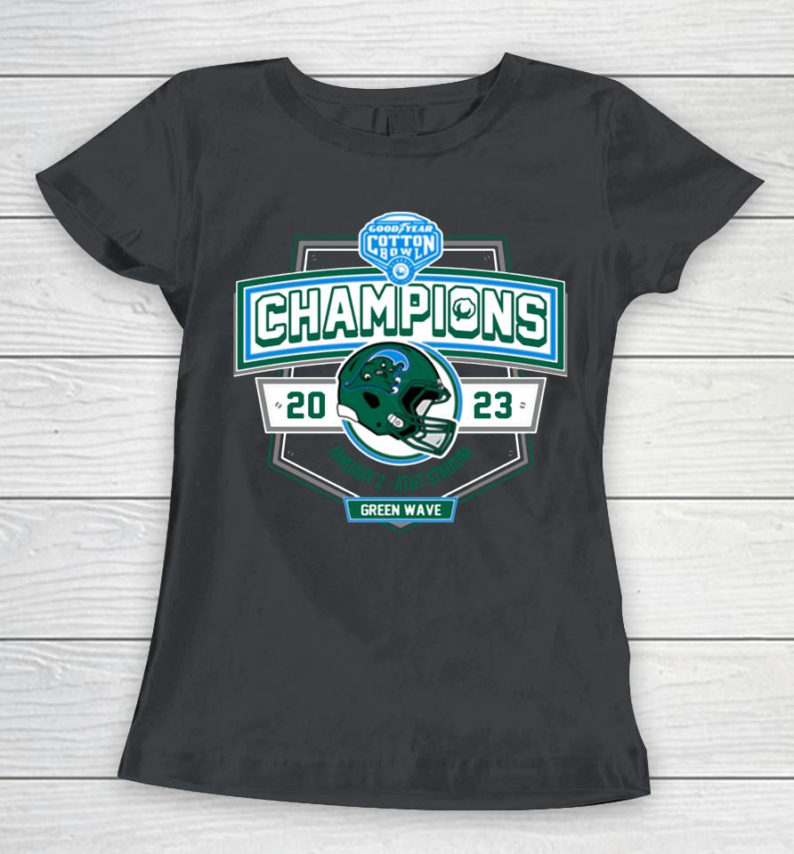 2023 Cotton Bowl Merch Tulane Green Wave Champions Women T-Shirt