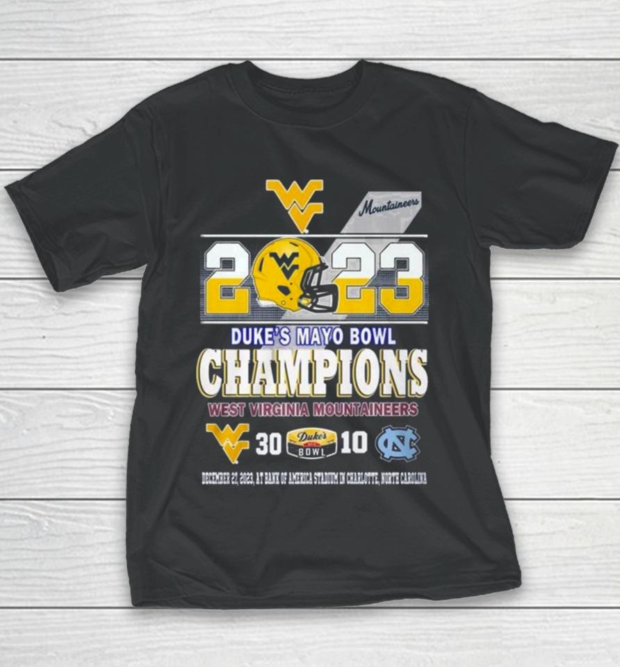 2023 Duke’s Mayo Bowl Champions West Virginia Mountaineers 30 10 North Carolina Football Youth T-Shirt