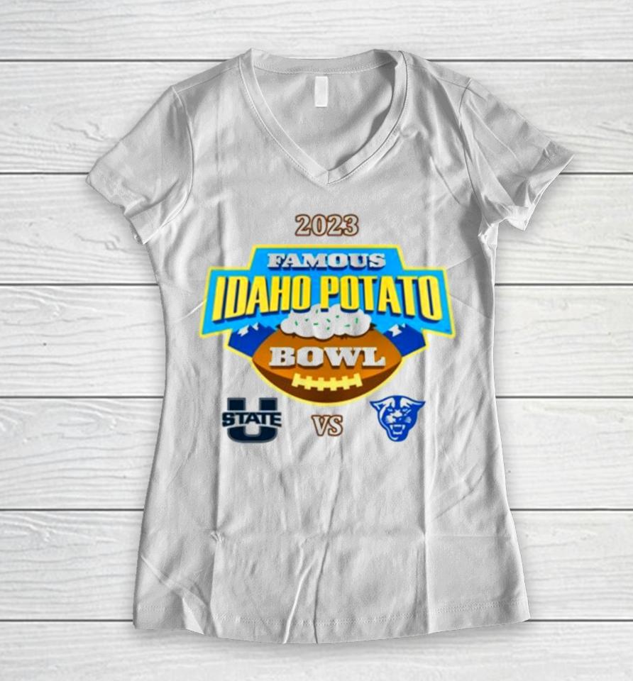 2023 Famous Idaho Potato Bowl Utah State Vs Georgia State Women V-Neck T-Shirt
