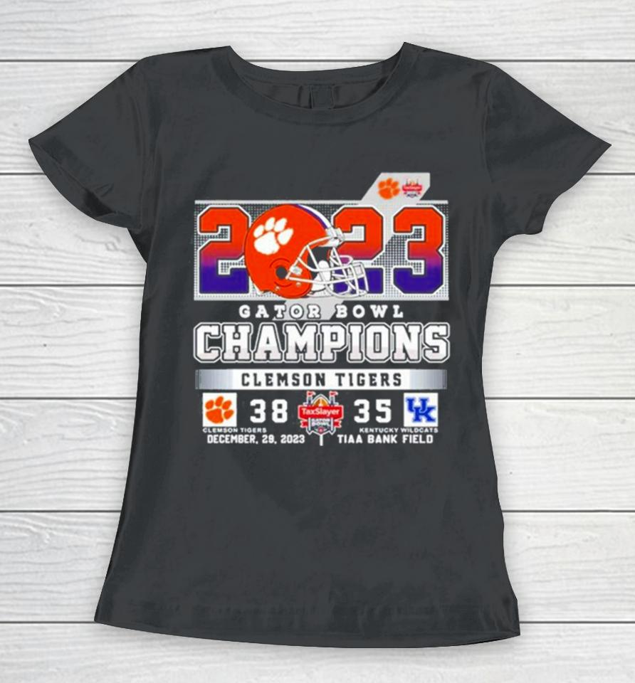 2023 Gator Bowl Champions Clemson Tigers 38 35 Kentucky Wildcats December 29 2023 Tiaa Bank Field Women T-Shirt