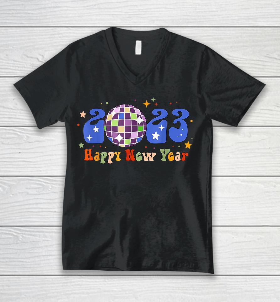 2023 Happy New Year Disco New Years Eve Party Hello 2023 Unisex V-Neck T-Shirt