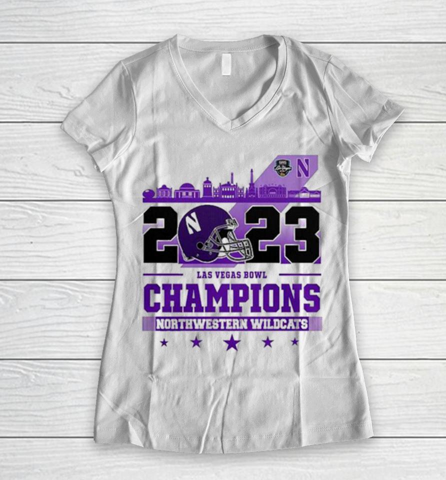 2023 Las Vegas Bowl Northwestern Wildcats Women V-Neck T-Shirt