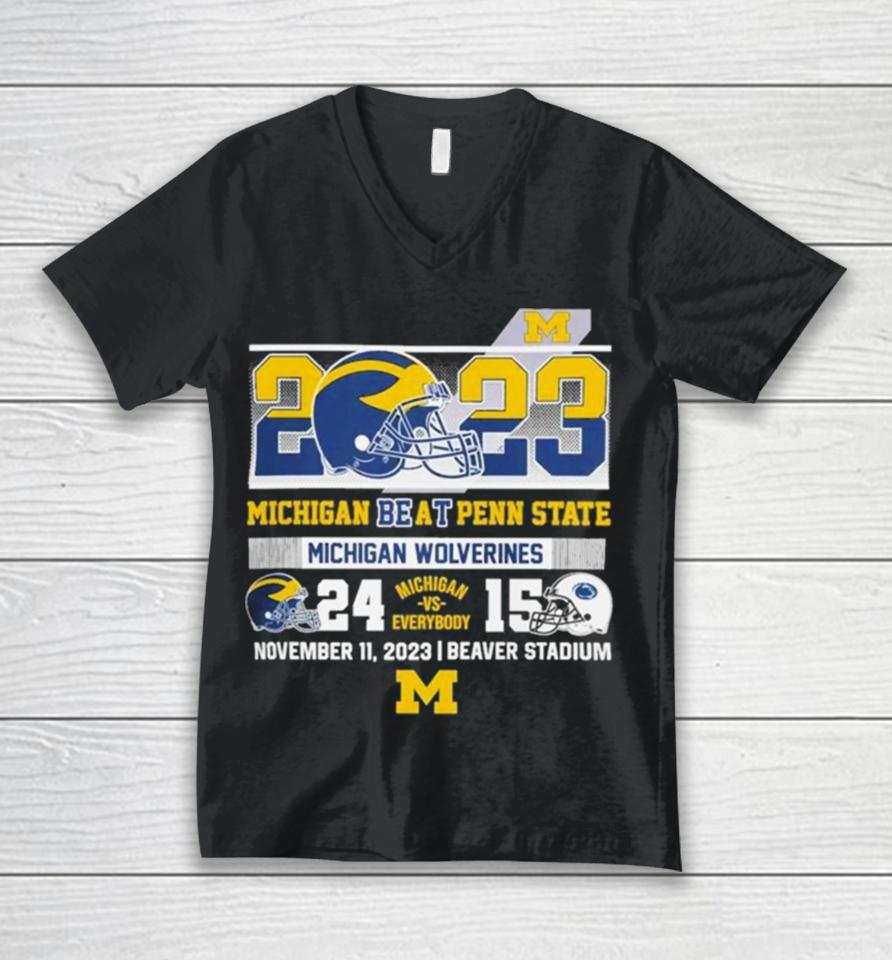2023 Michigan Beat Penn State Michigan Wolverines 24 15 Helmet Unisex V-Neck T-Shirt